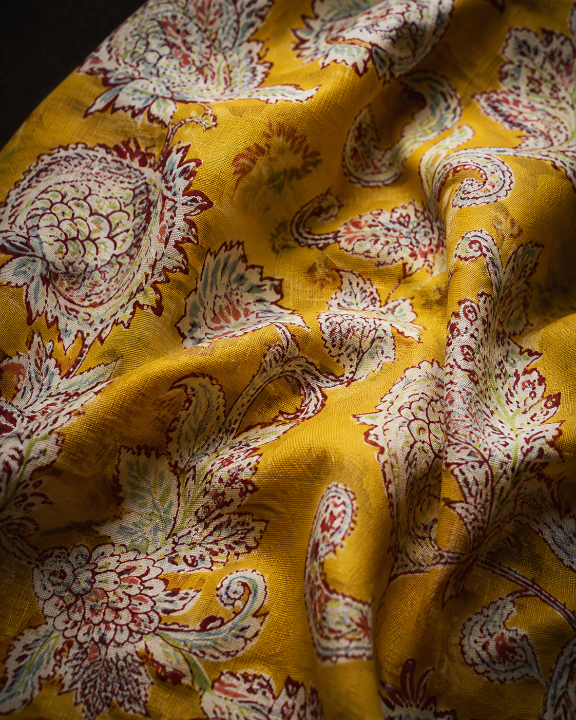 Mustard Yellow Floral Printed Cotton Fabric