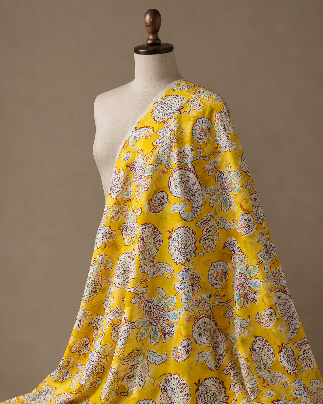 Mustard Yellow Floral Printed Cotton Fabric