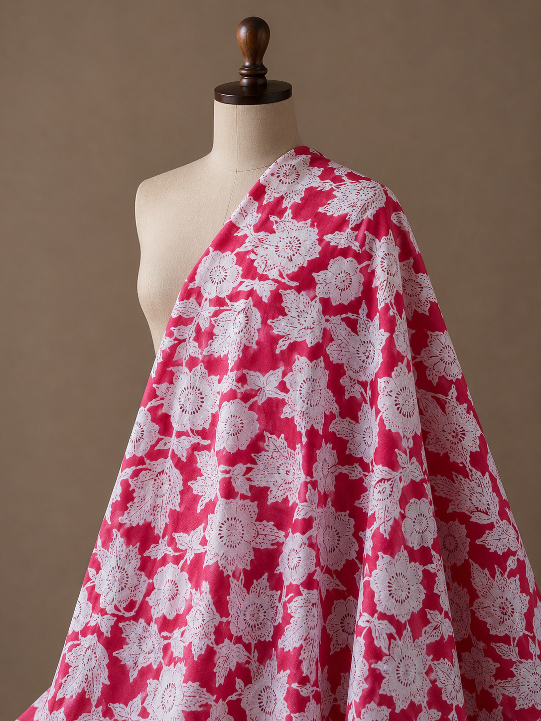 Premium Pink & White Floral Cambric Cotton Fabric