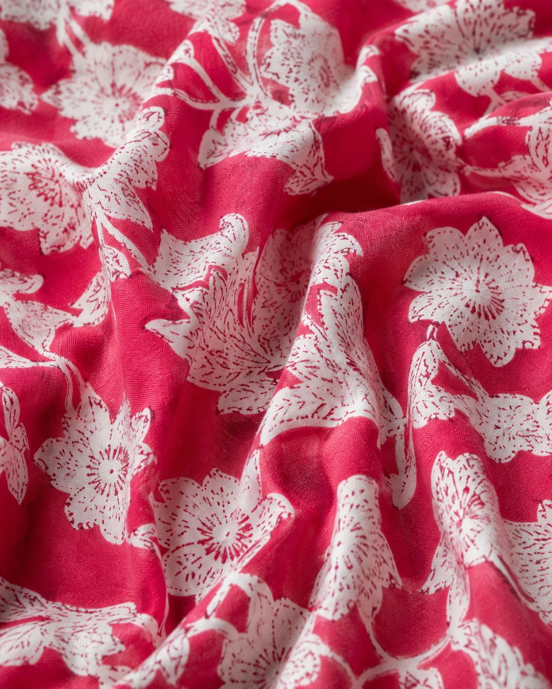 Premium Pink & White Floral Cambric Cotton Fabric