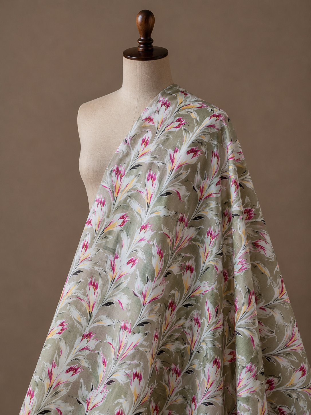 Premium Sage Green Botanical Cambric Cotton Fabric
