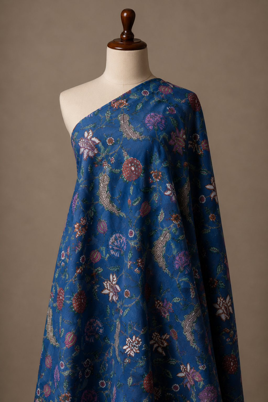 Premium Royal Blue Botanical Cambric Cotton Fabric