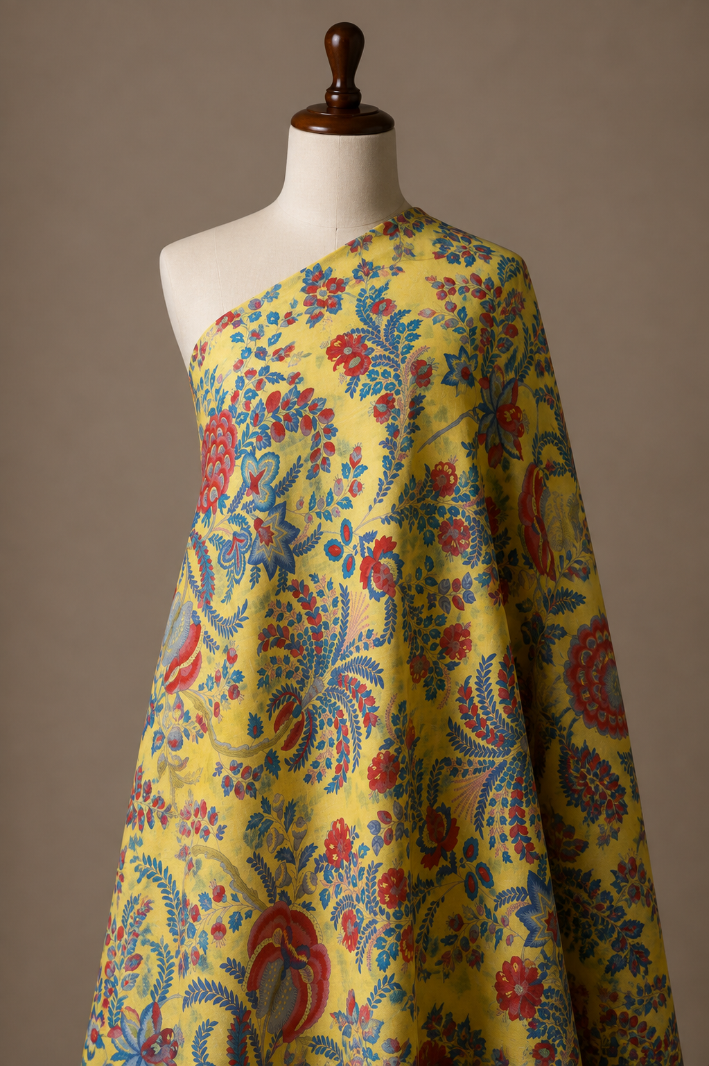 Premium Mustard Yellow Floral Cambric Cotton Fabric
