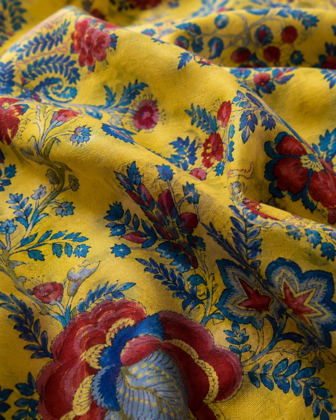 Premium Mustard Yellow Floral Cambric Cotton Fabric