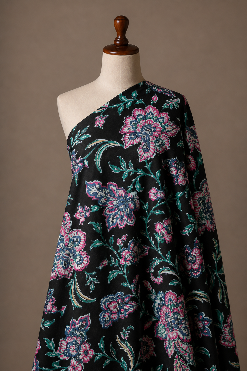Premium Black Floral Cambric Cotton Fabric