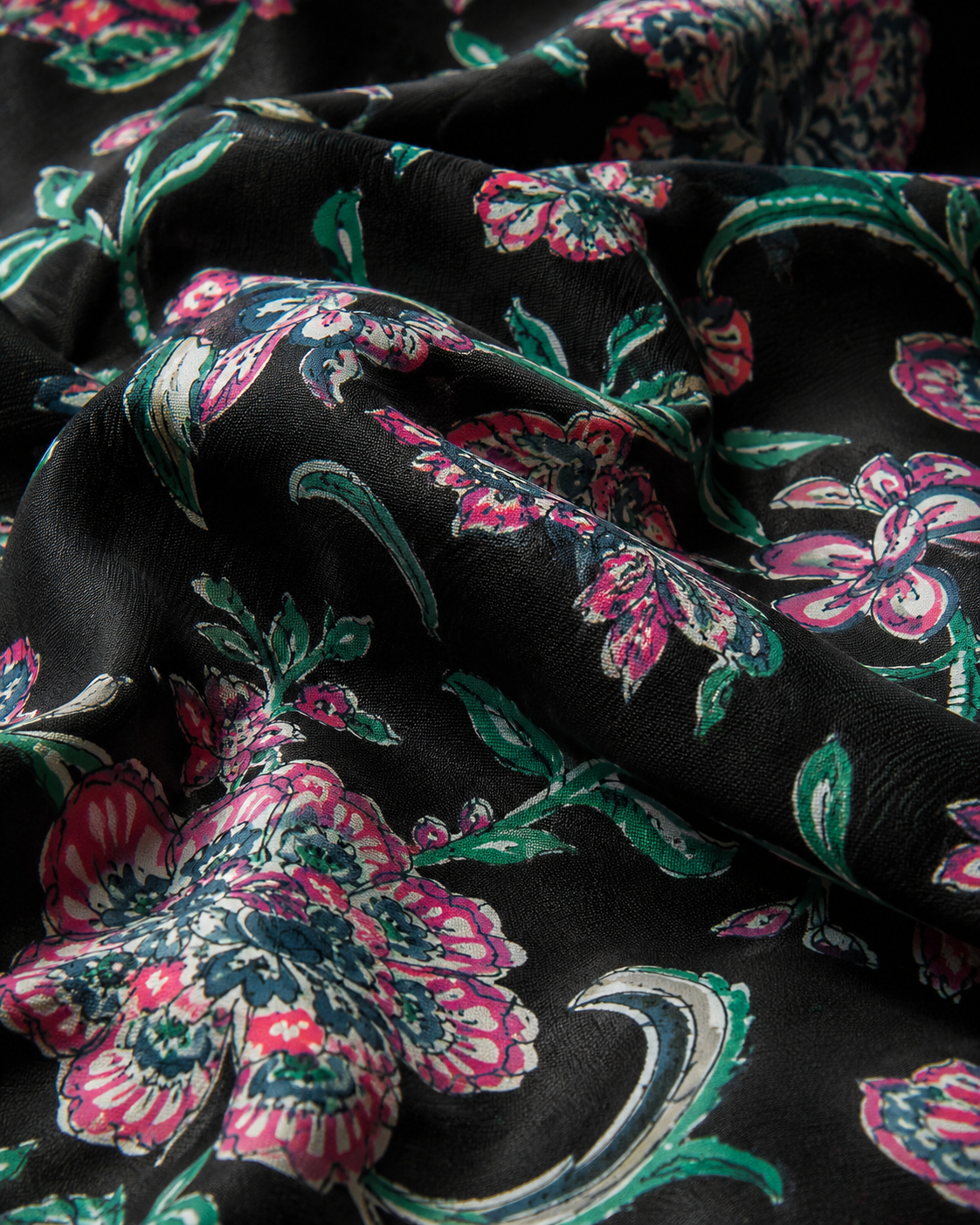 Premium Black Floral Cambric Cotton Fabric