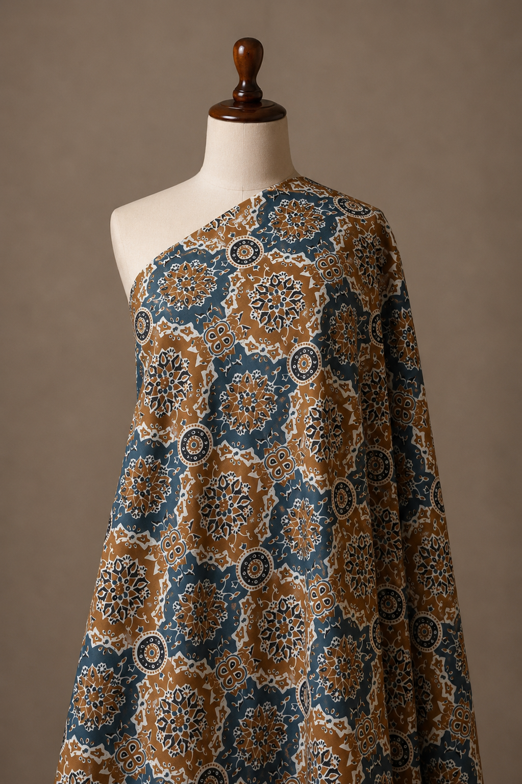 Brown Ajrakh Printed Cambric Cotton Fabric