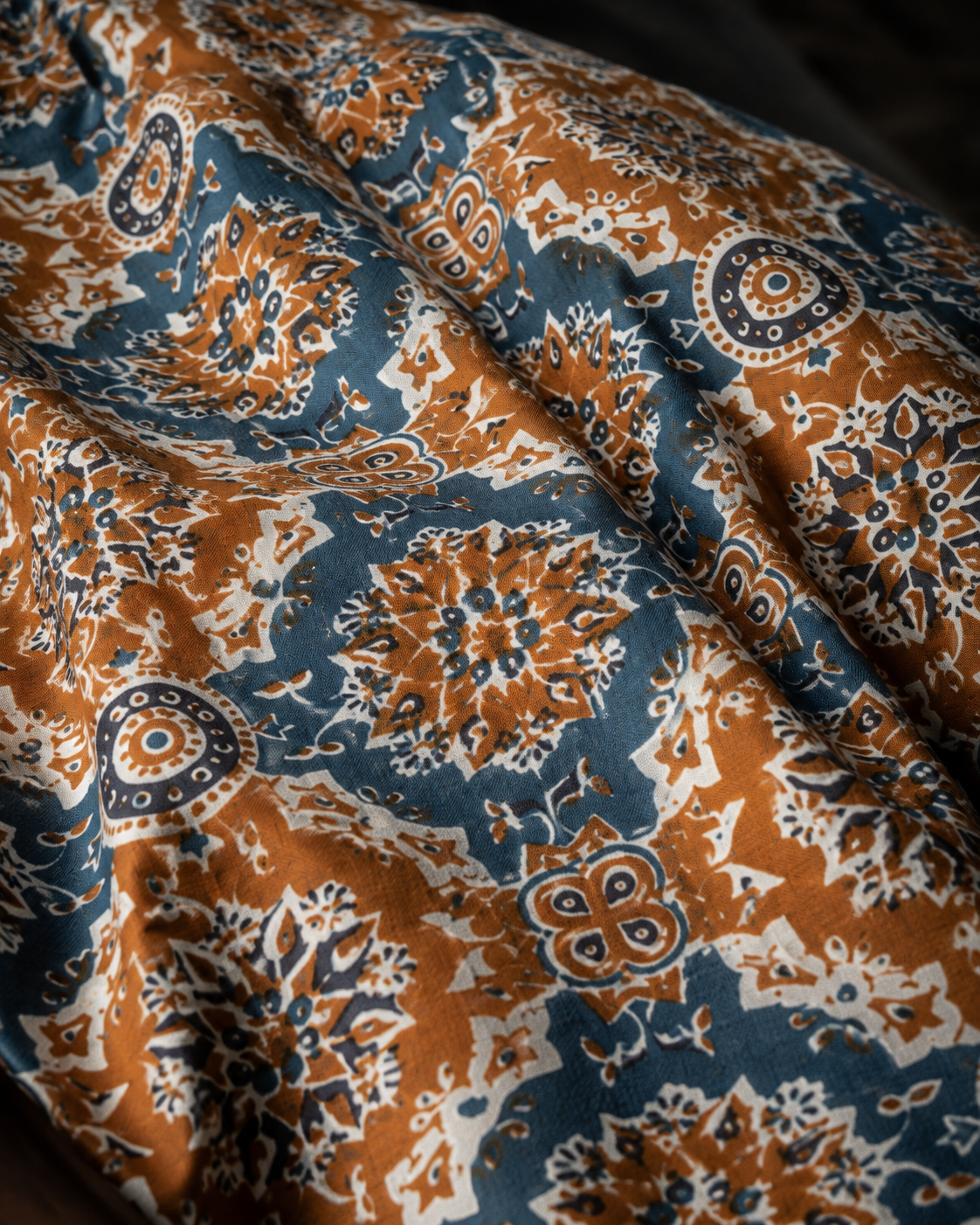 Brown Ajrakh Printed Cambric Cotton Fabric