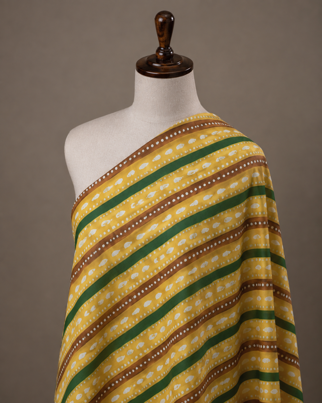 Mustard & Green Stripe Printed Cotton Cambric Fabric