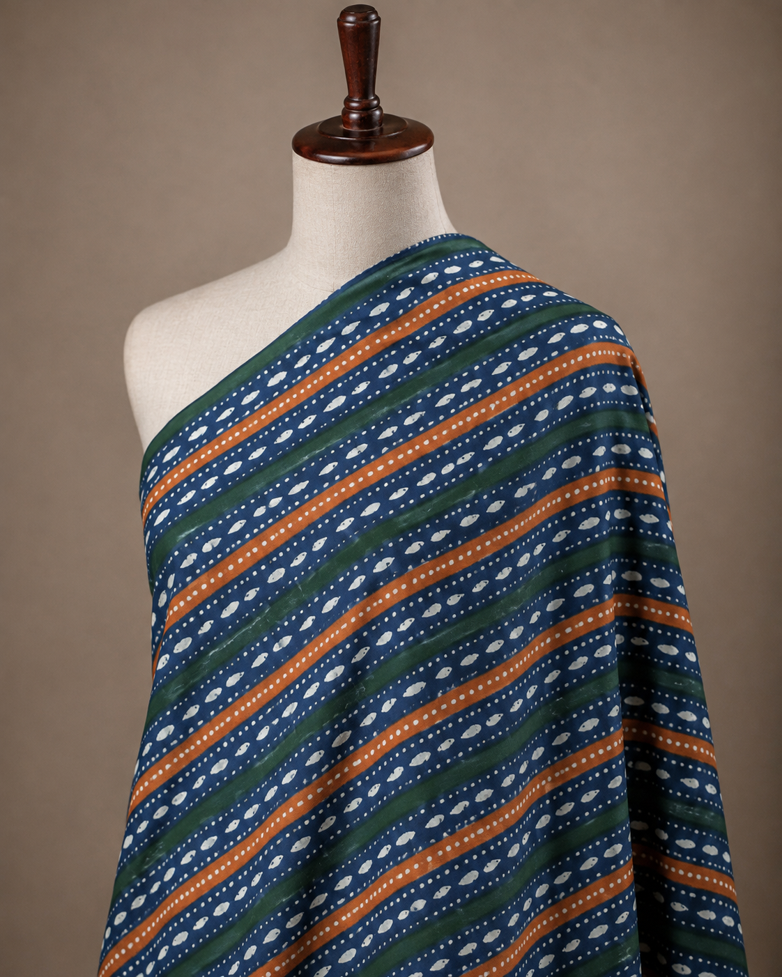 Blue Stripe Printed Cotton Cambric Fabric