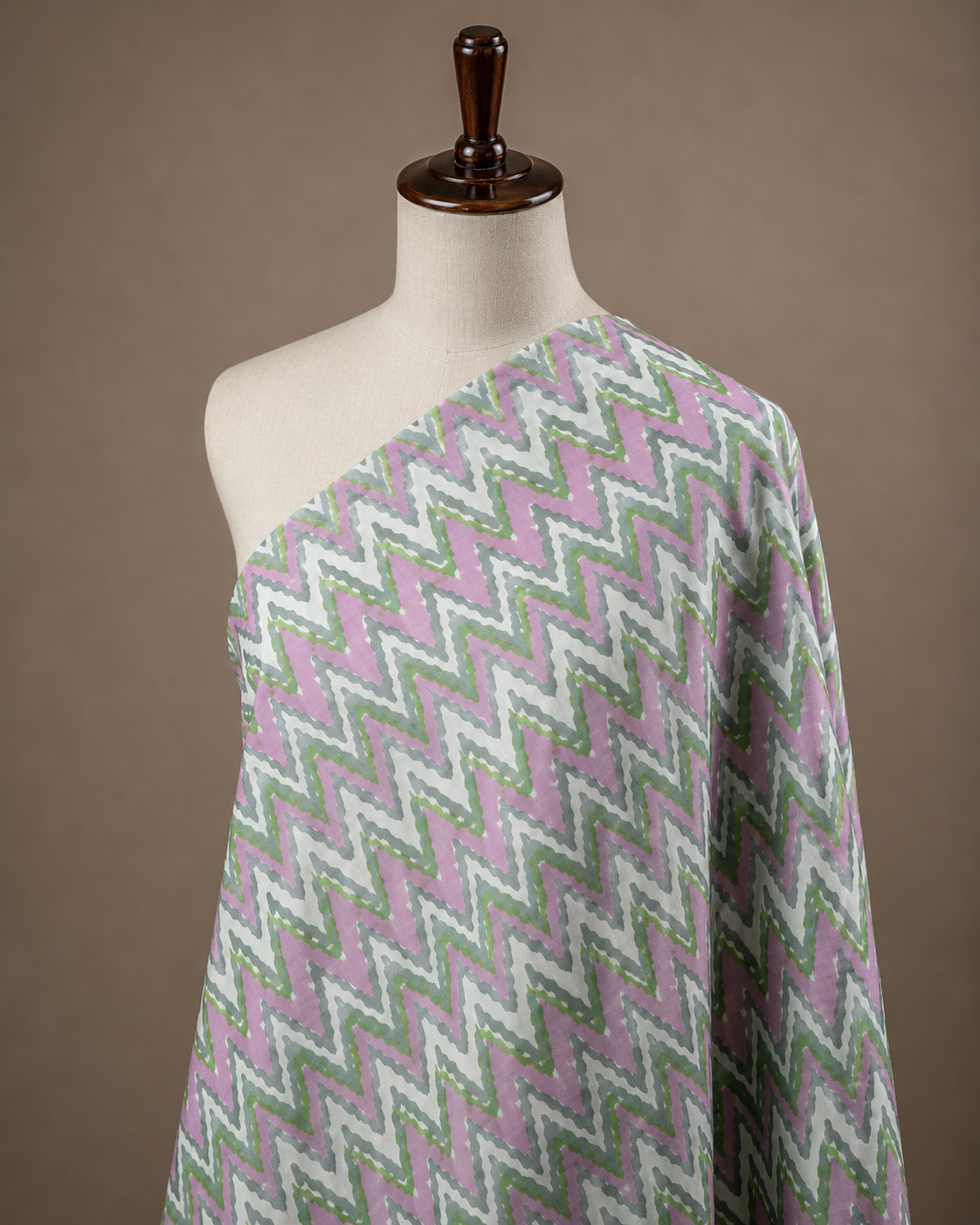 Pastel Pink & Green Zigzag Cotton Cambric Fabric