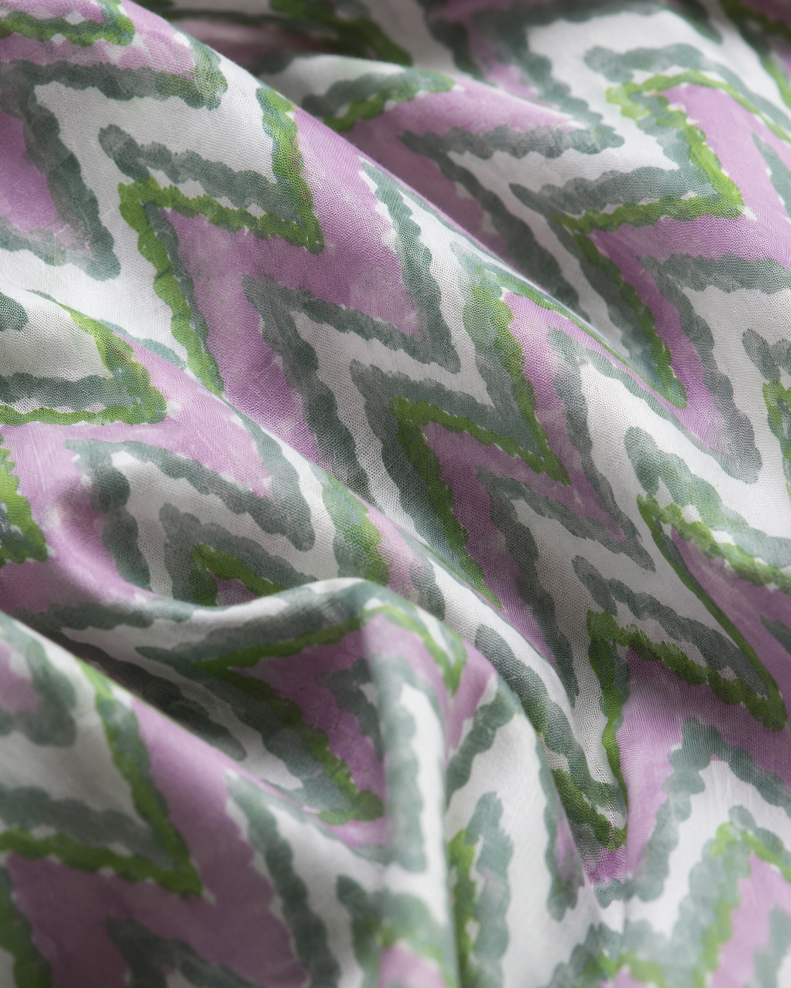 Pastel Pink & Green Zigzag Cotton Cambric Fabric