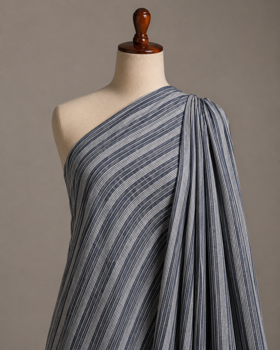 Premium South Cotton Striped Fabric – Grey & White