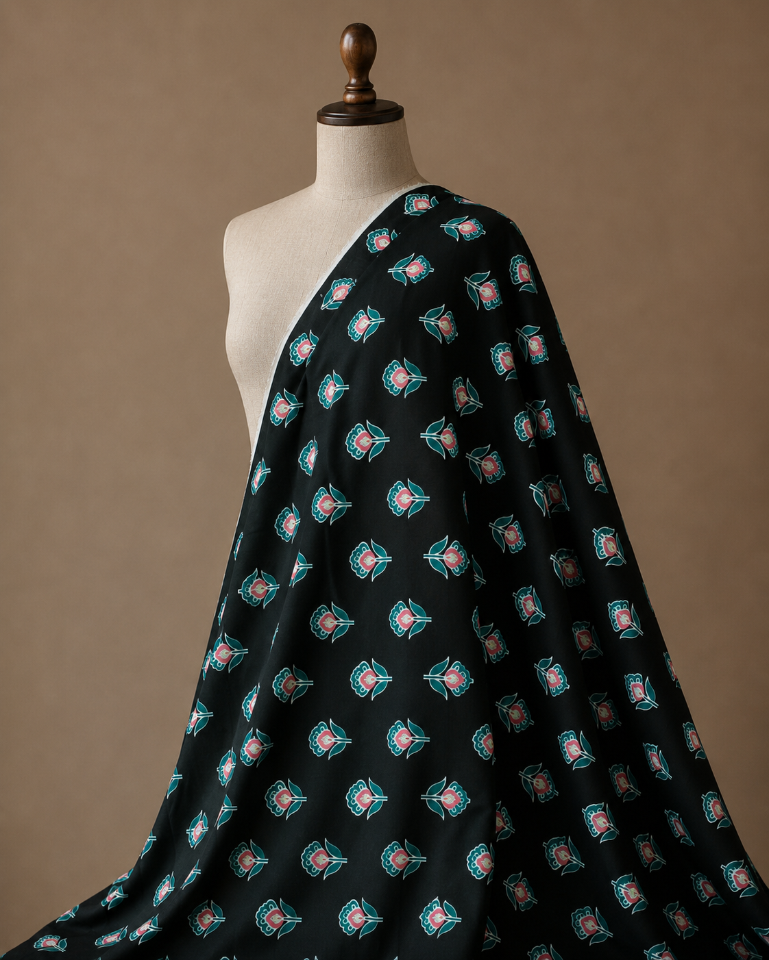 Black Floral Buti Printed Cambric Cotton Fabric