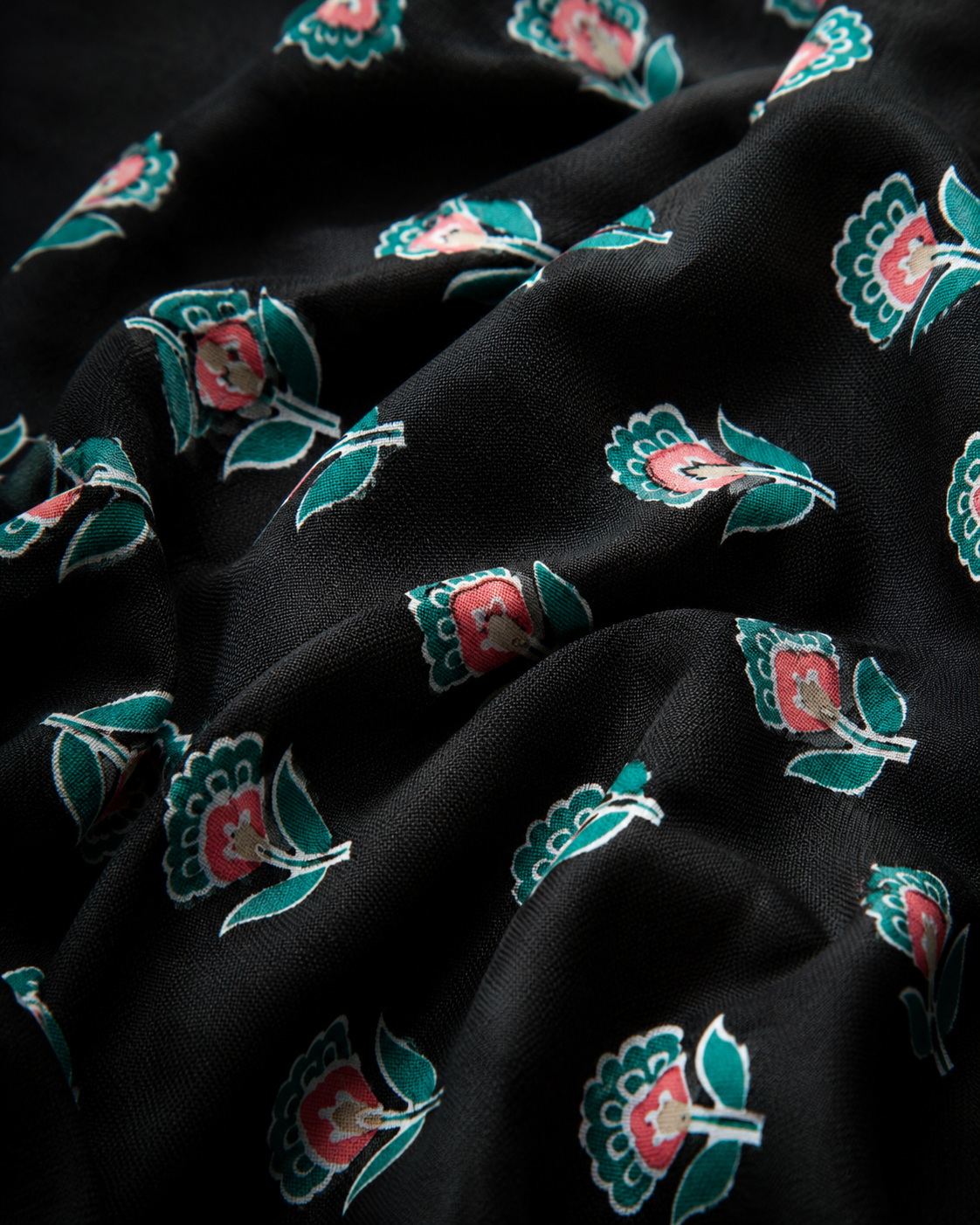 Black Floral Buti Printed Cambric Cotton Fabric