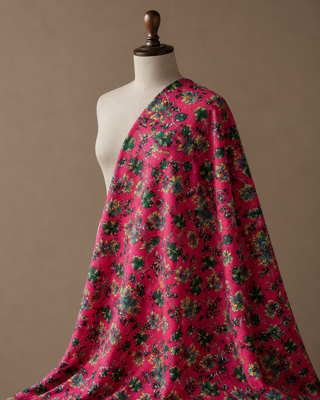 Hot Pink Floral Printed Cambric Cotton Fabric