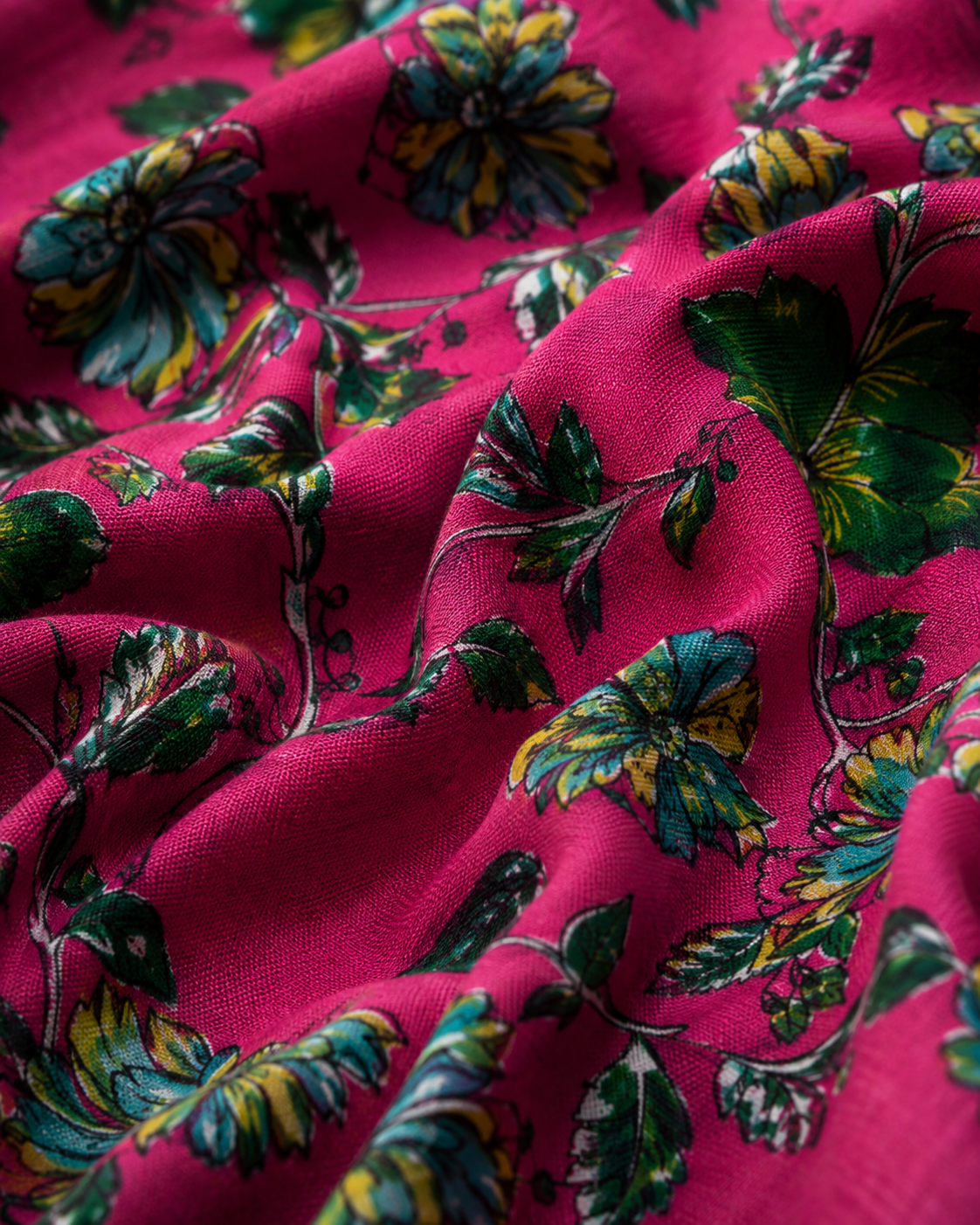 Hot Pink Floral Printed Cambric Cotton Fabric