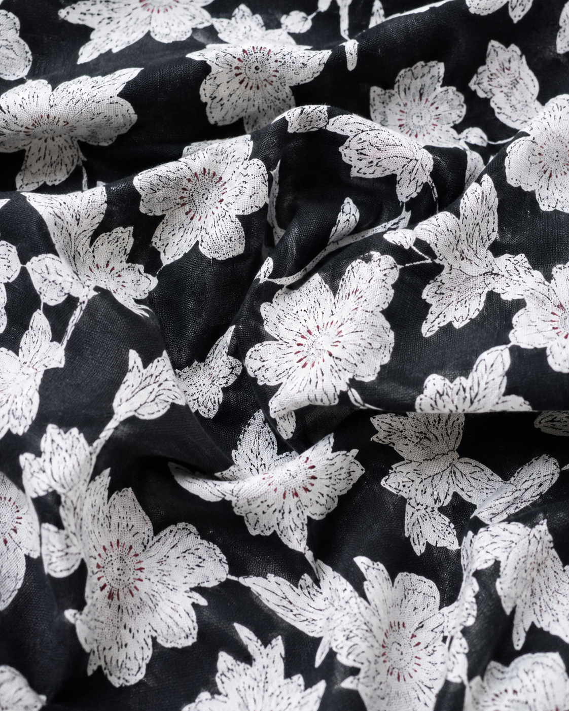 Premium Black & White Floral Cambric Cotton Fabric
