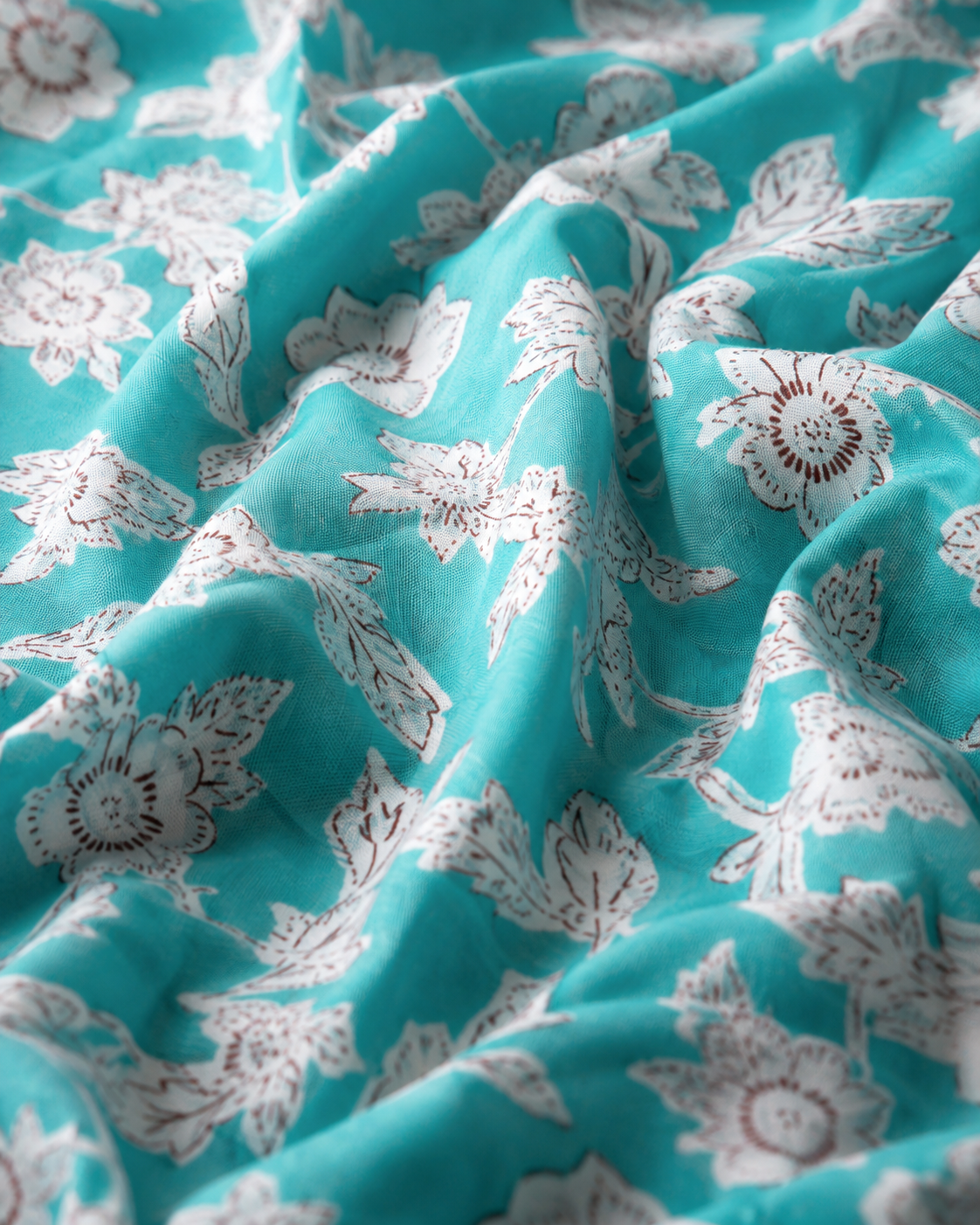 Premium Turquoise Floral Cambric Cotton Fabric