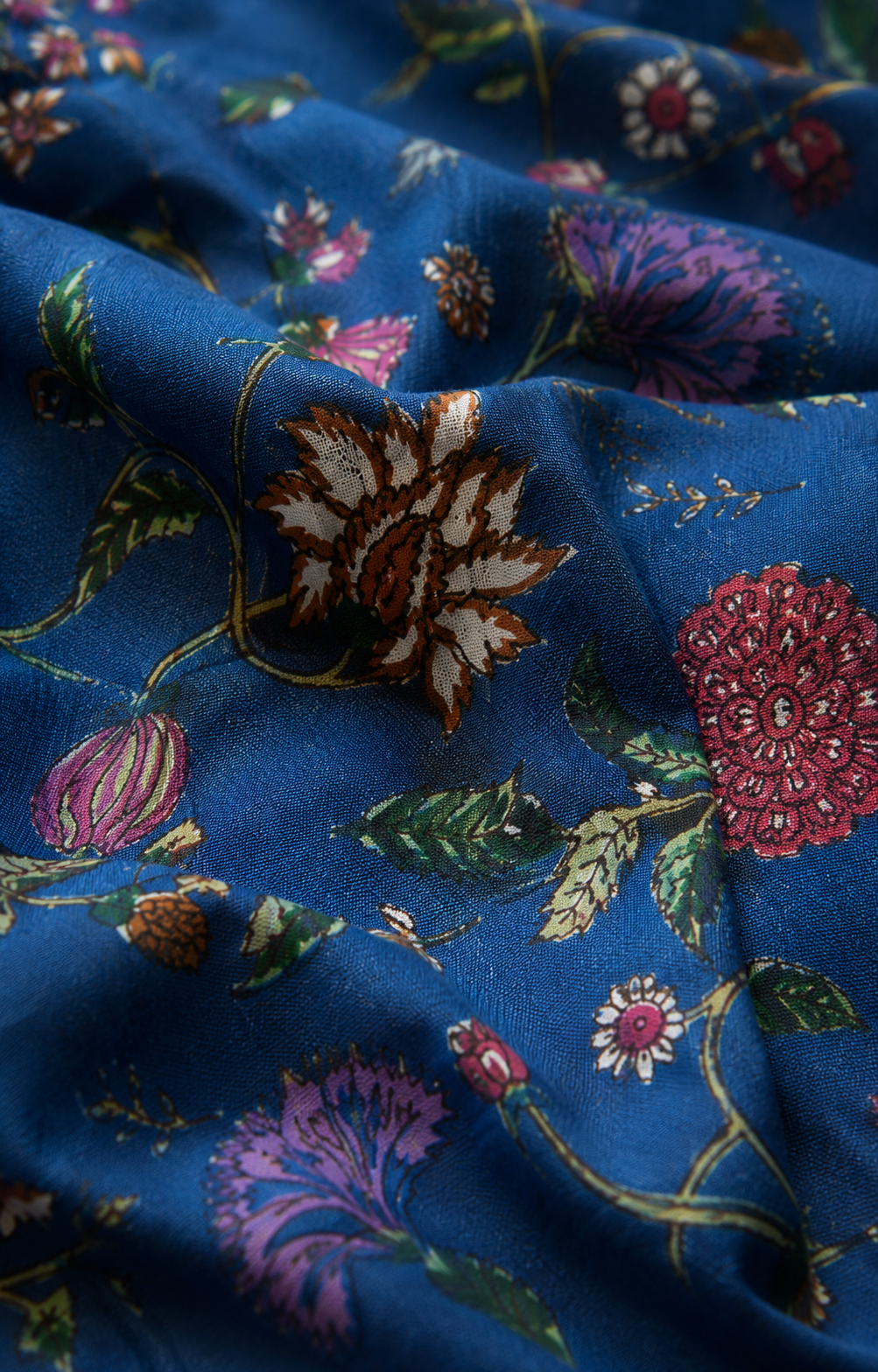 Premium Royal Blue Botanical Cambric Cotton Fabric