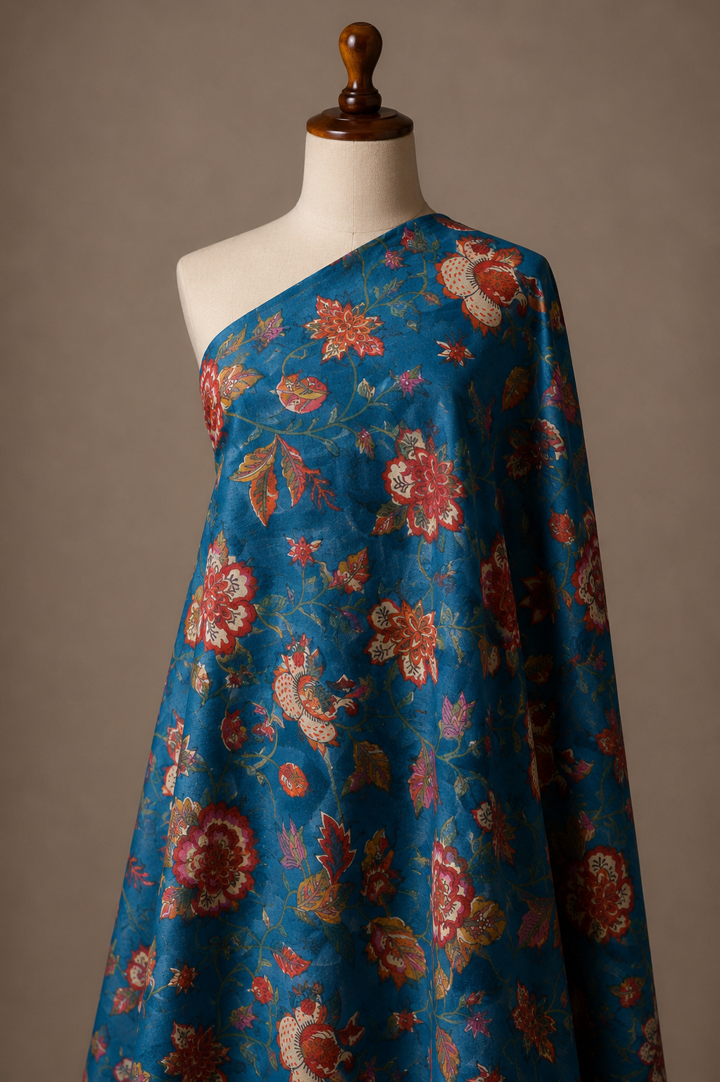 Premium Teal Blue Floral Cambric Cotton Fabric