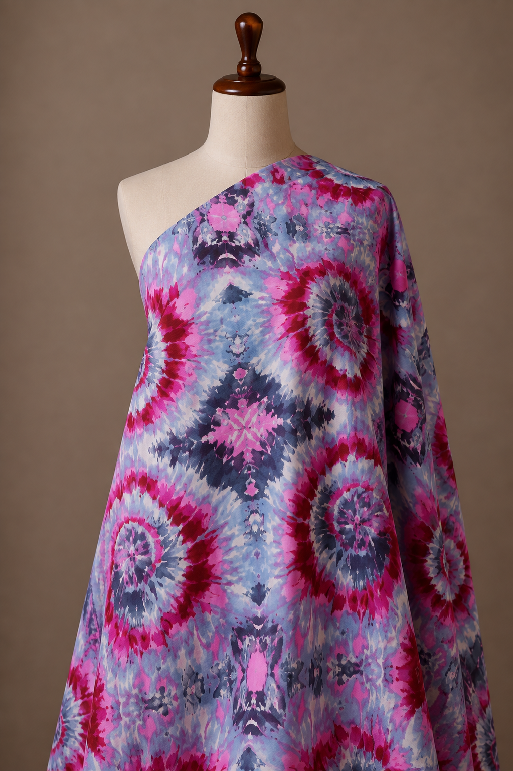 Pink & Grey Tie Dye Printed Cambric Cotton Fabric