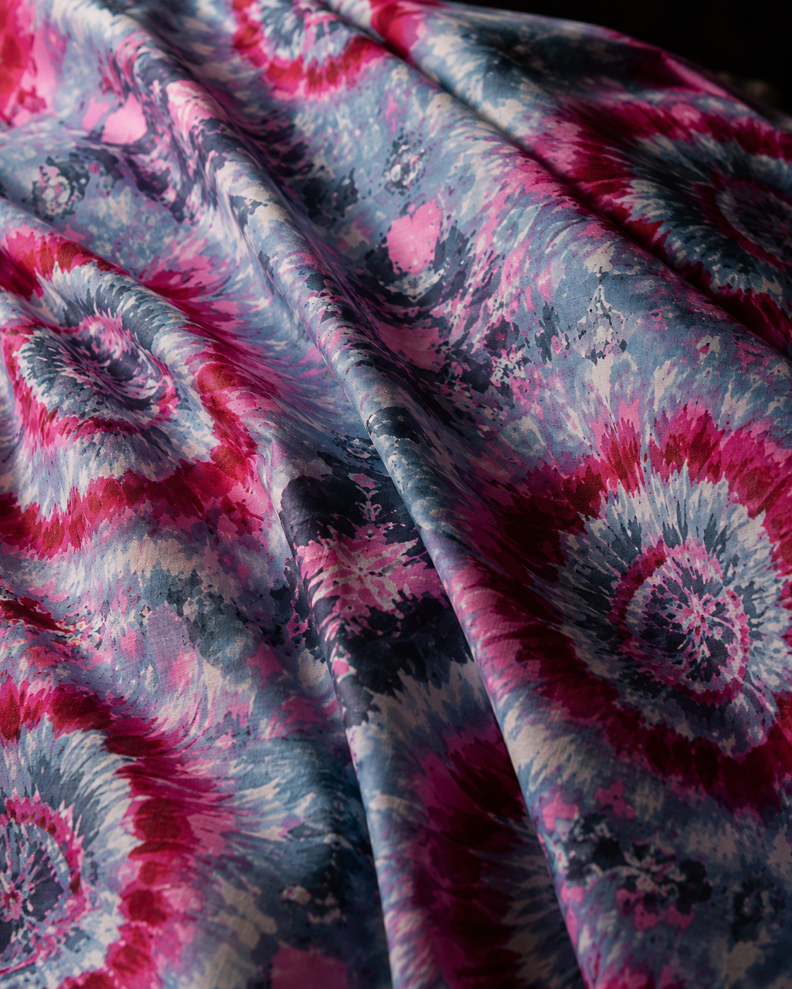 Pink & Grey Tie Dye Printed Cambric Cotton Fabric