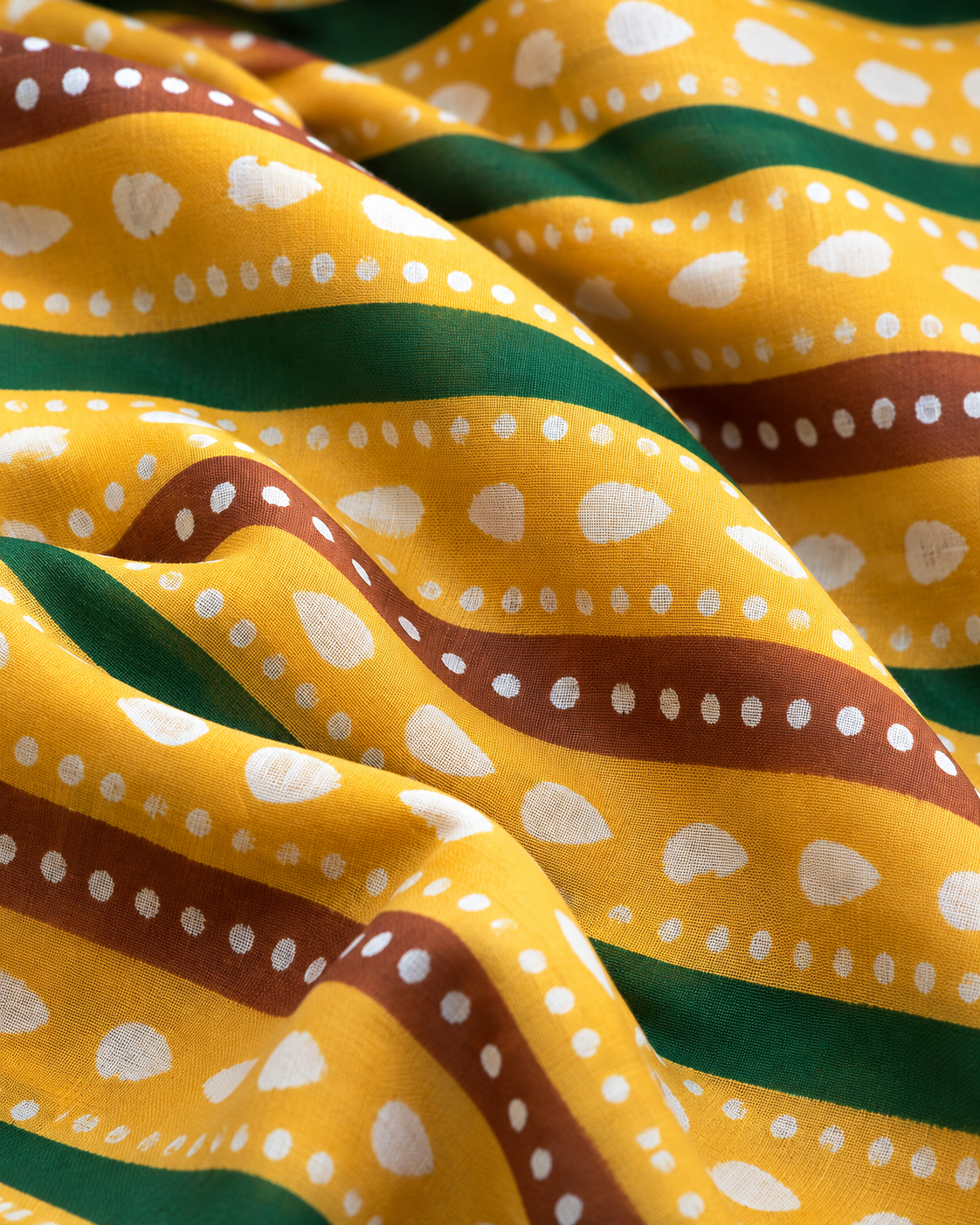 Mustard & Green Stripe Printed Cotton Cambric Fabric