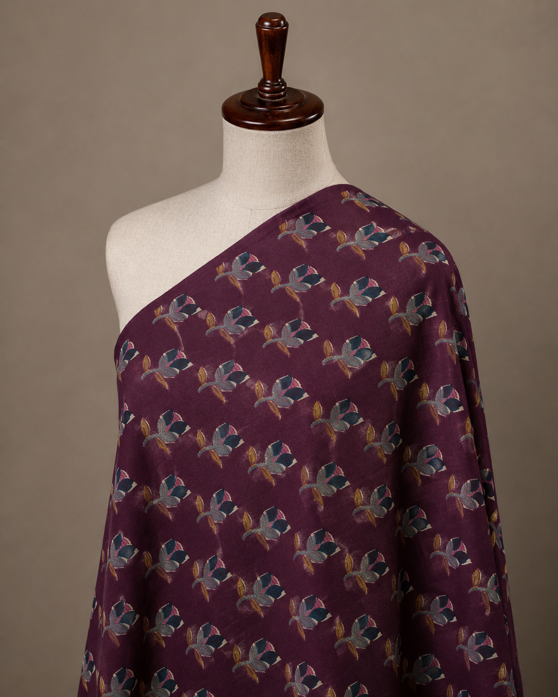 Wine Floral Printed Cotton Cambric Fabric