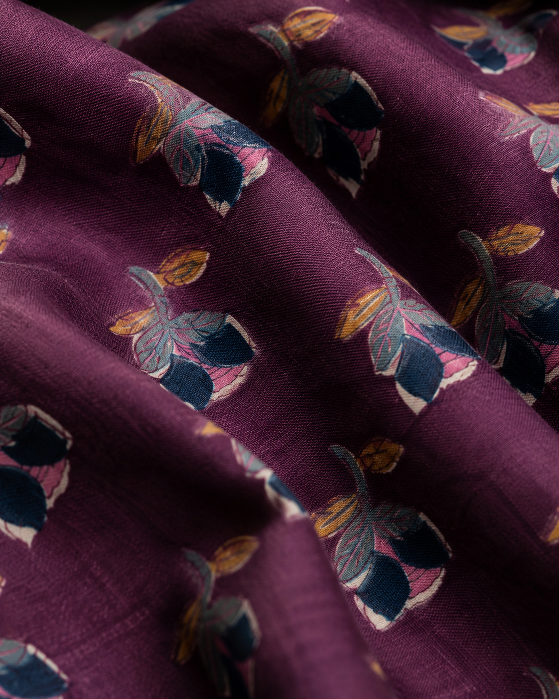 Wine Floral Printed Cotton Cambric Fabric
