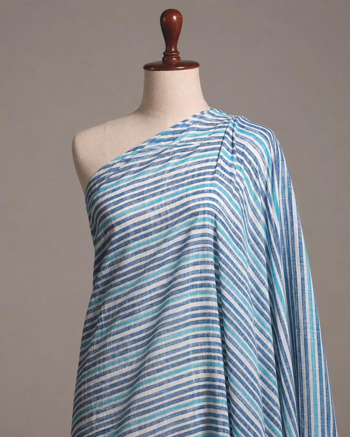 Premium Blue & White Striped Handloom South Cotton Fabric