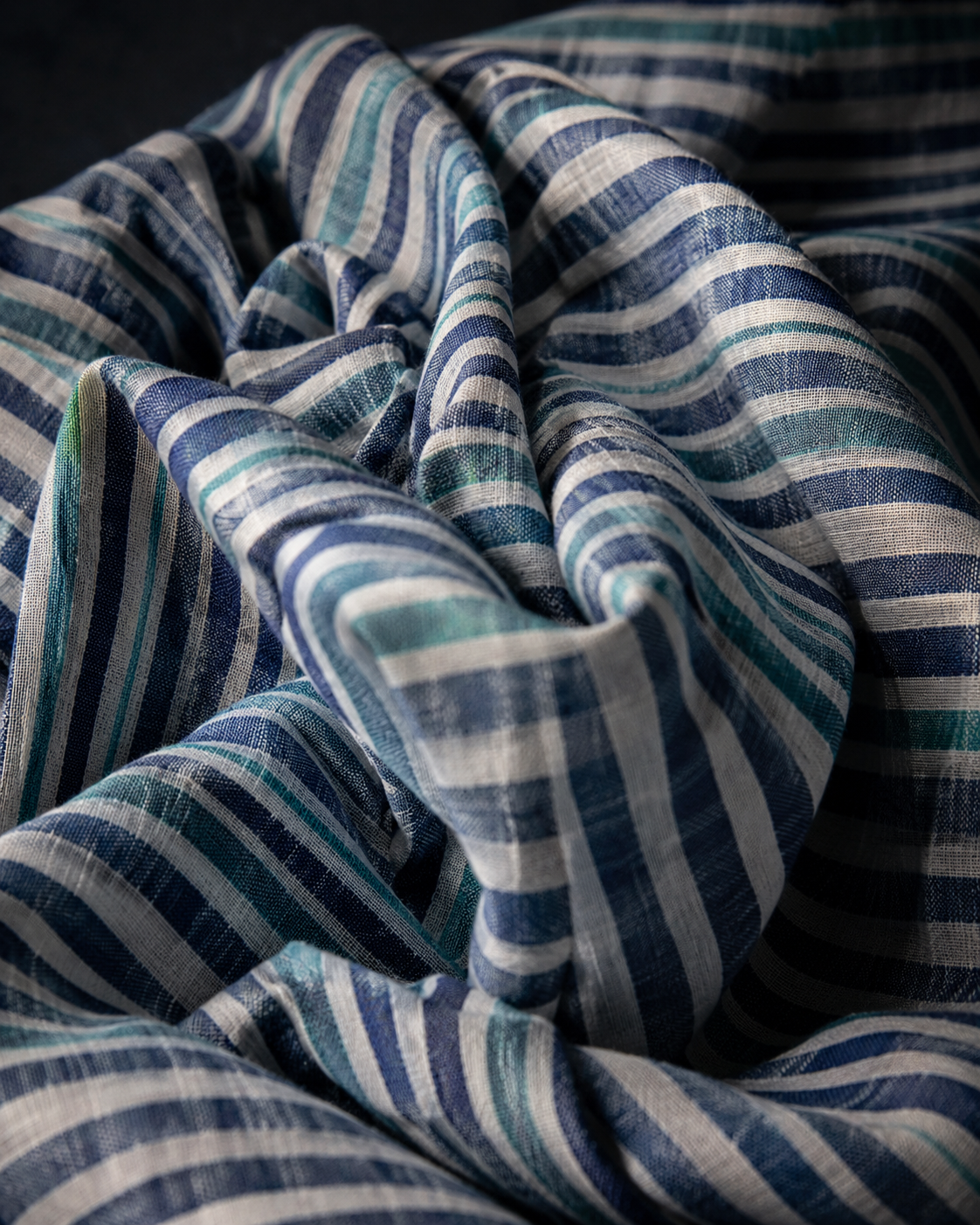 Premium Blue & White Striped Handloom South Cotton Fabric