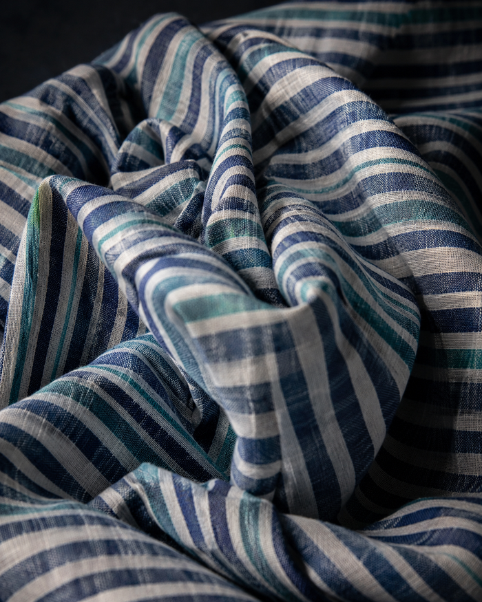 Premium Blue & White Striped Handloom South Cotton Fabric