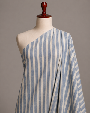 Premium Striped Blue Handloom Cotton Fabric