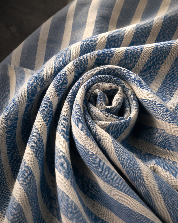 Premium Striped Blue Handloom Cotton Fabric