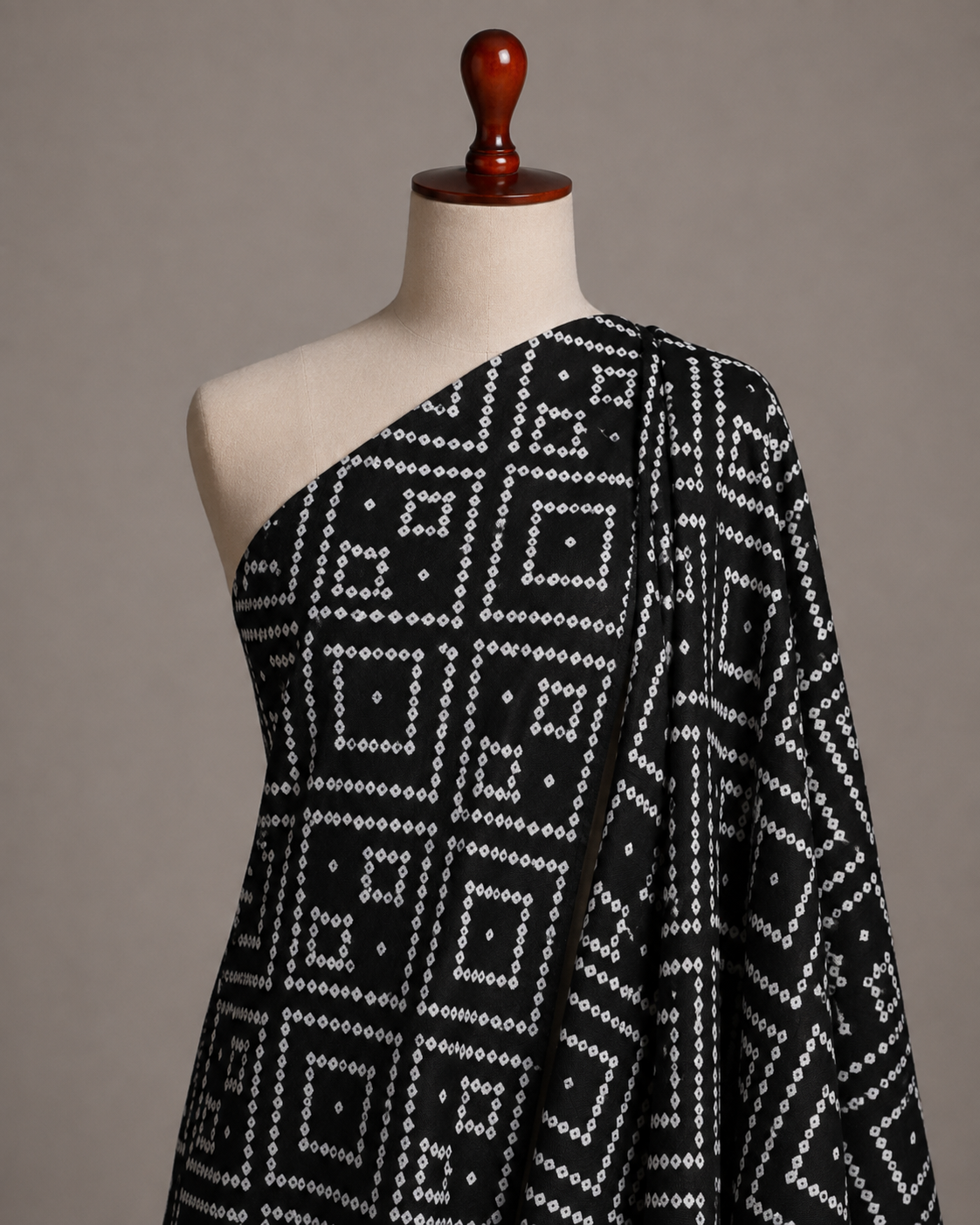 Premium Black Bandhej Printed Rayon Fabric