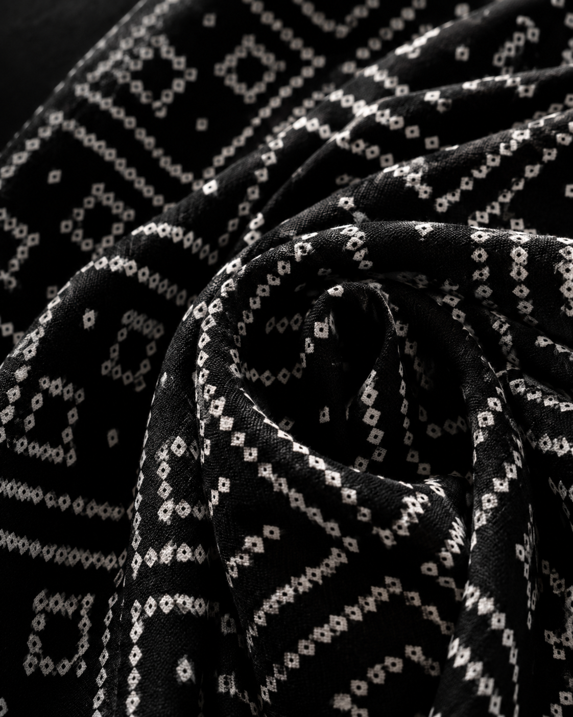 Premium Black Bandhej Printed Rayon Fabric