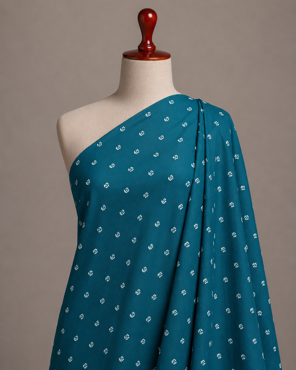 Premium Teal Blue Rayon Printed Fabric