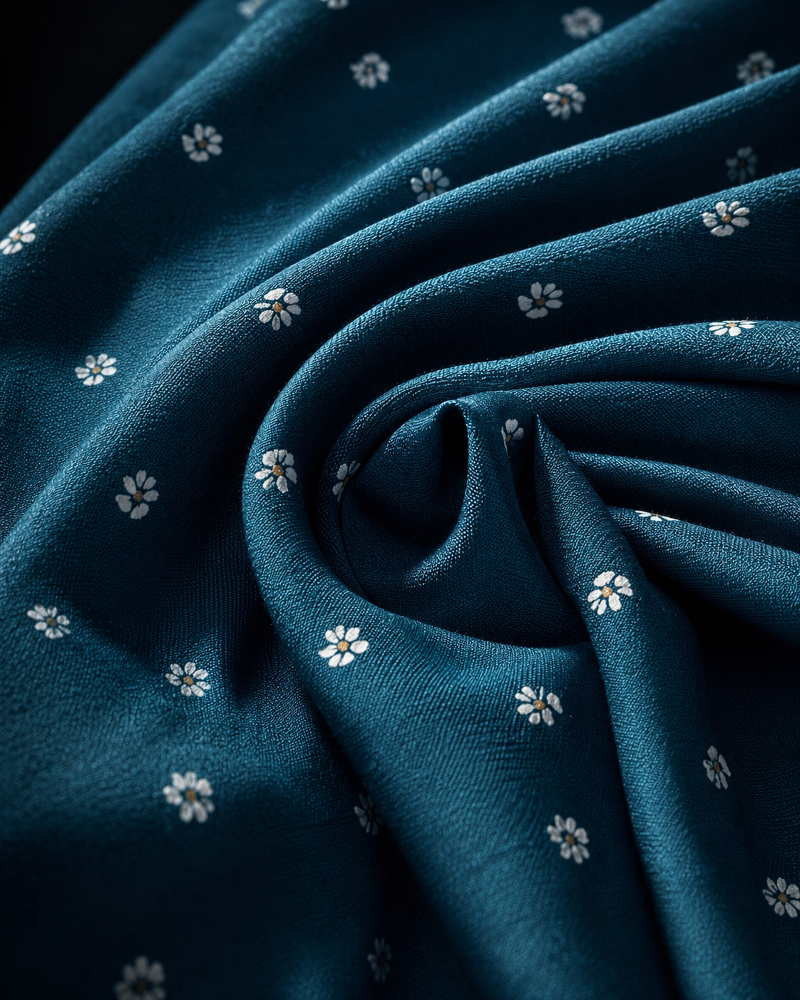 Premium Teal Blue Rayon Printed Fabric