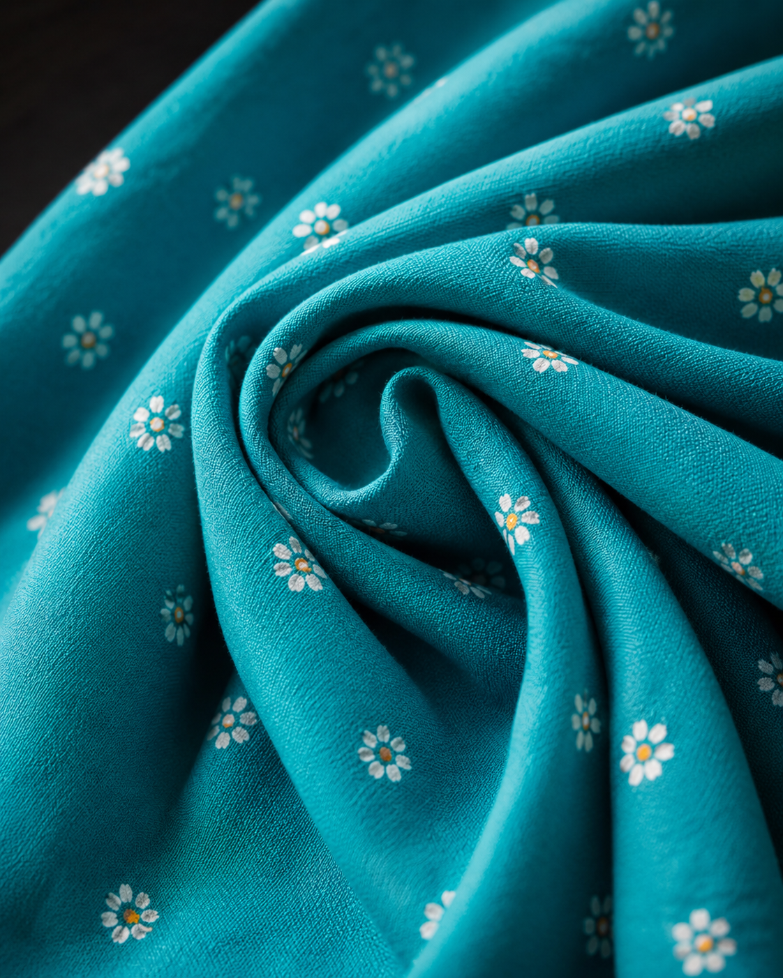Premium Aqua Turquoise Rayon Printed Fabric