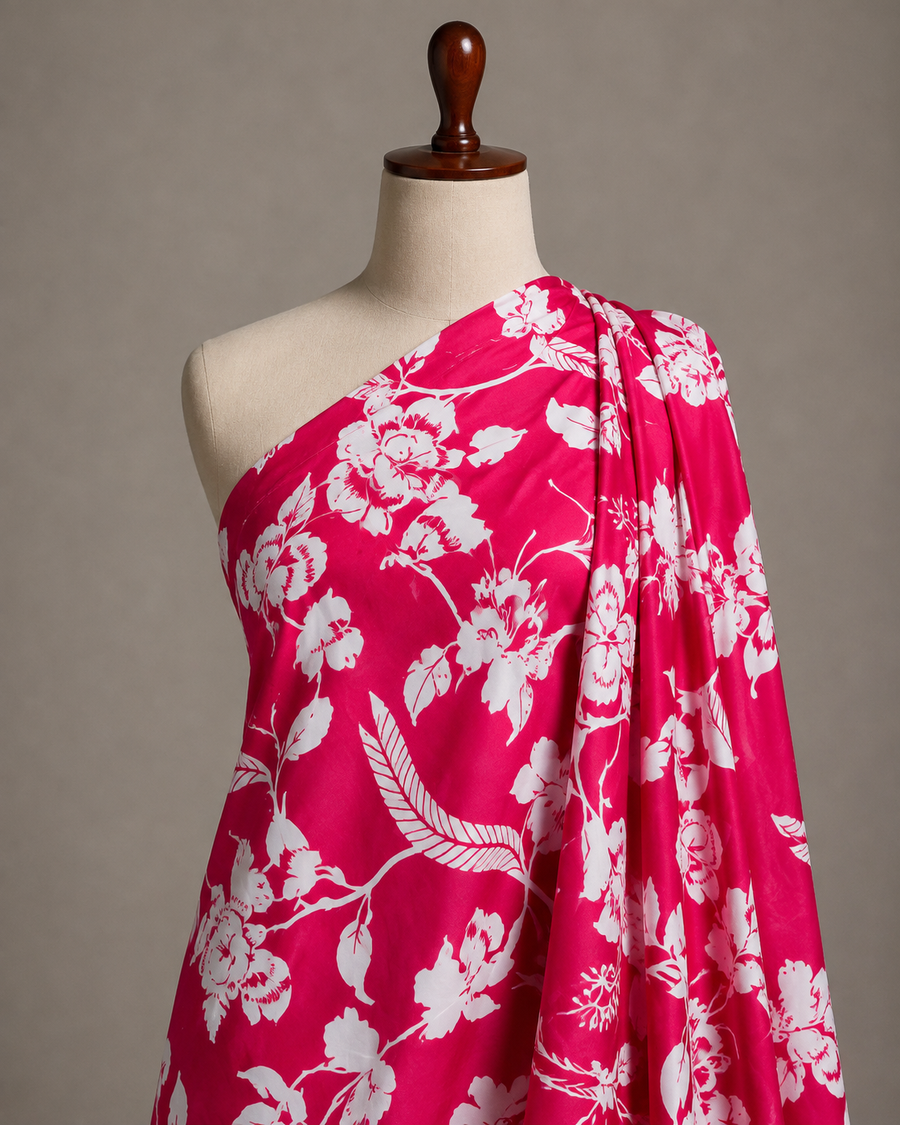 Designer Pink Floral Rayon Printed Fabric