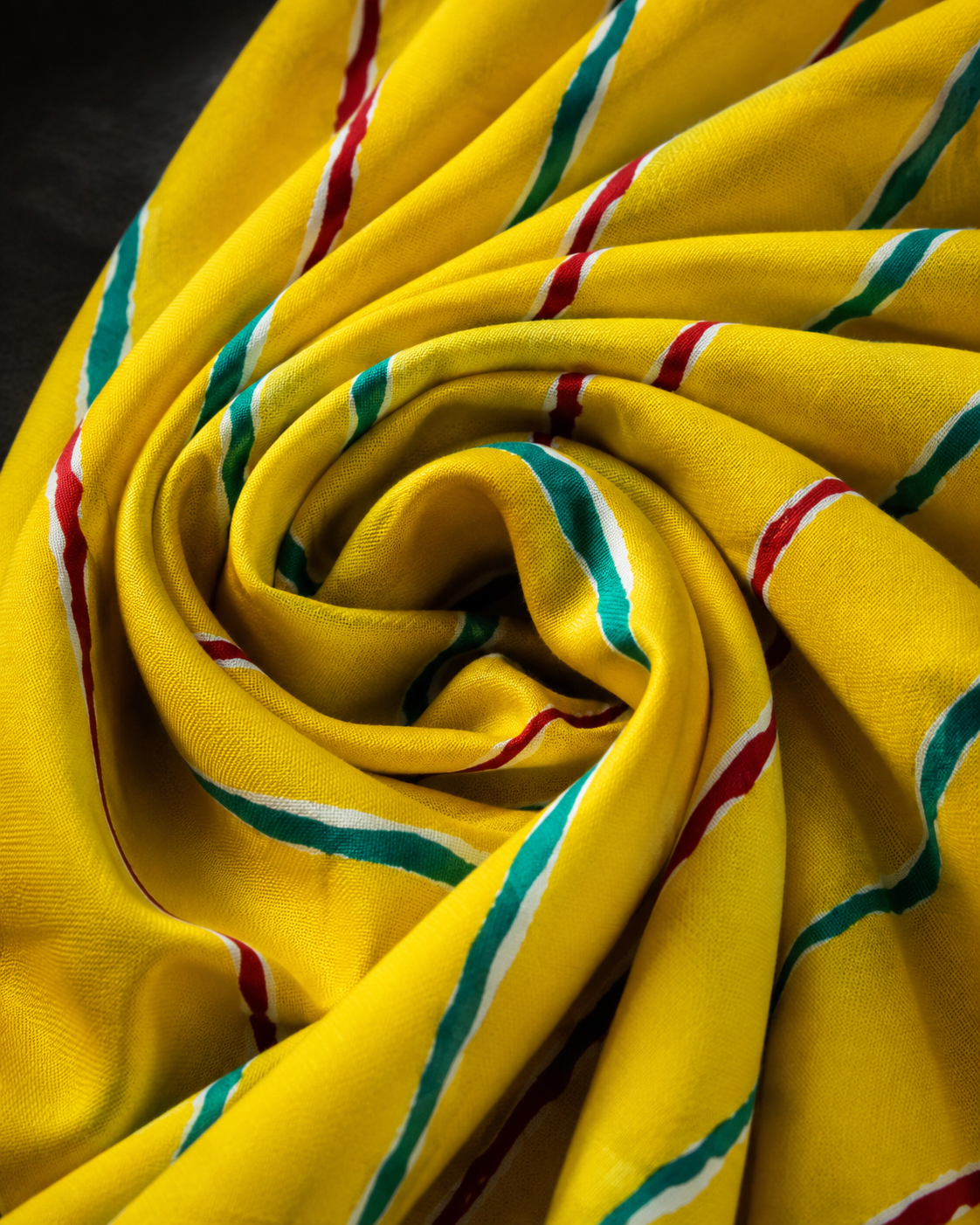 Premium Laheriya Yellow Rayon Printed Fabric