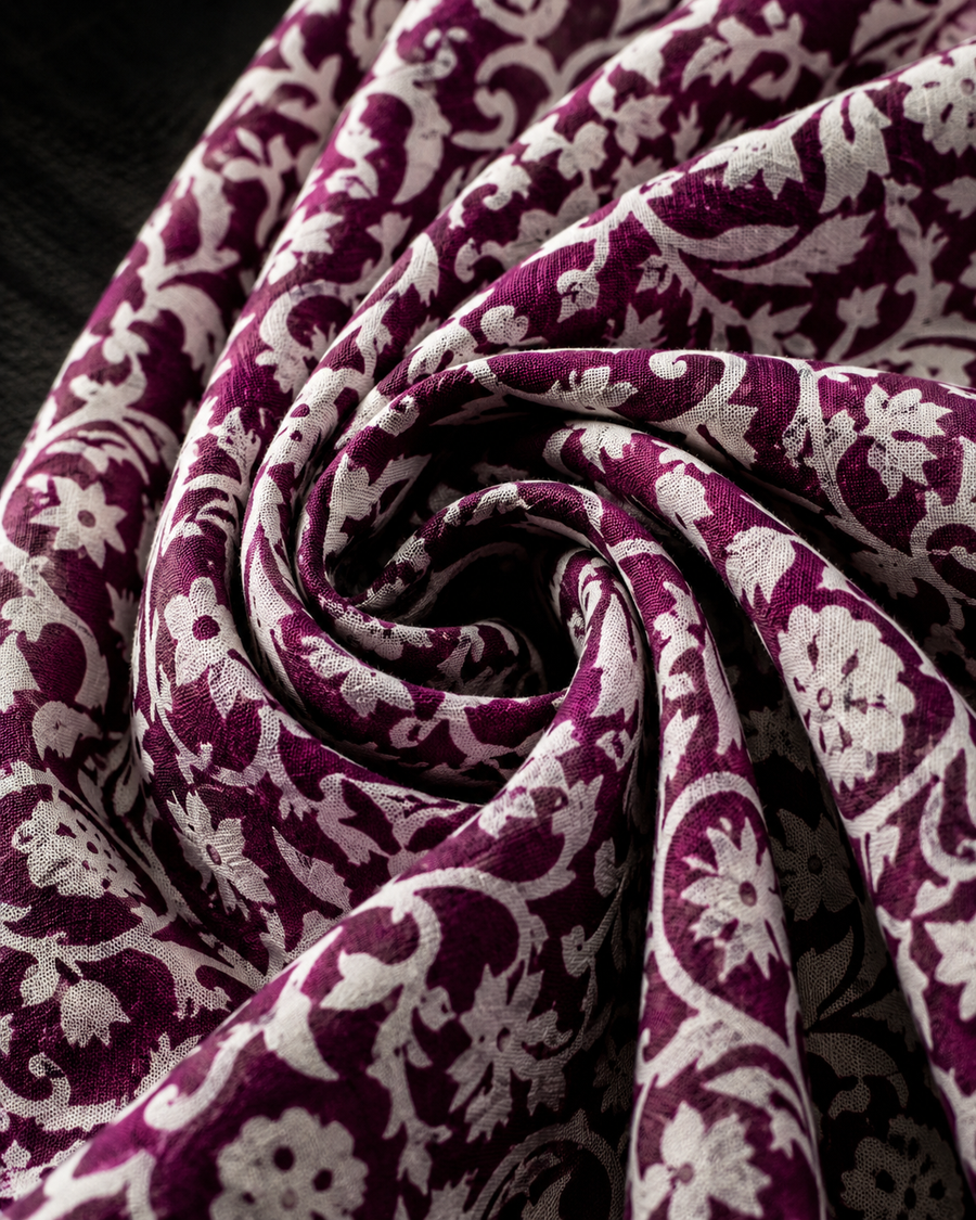 Premium Purple Flower Net Rayon Printed Fabric