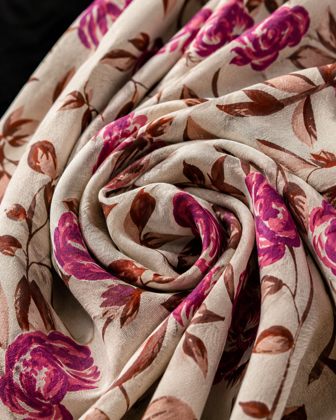 Premium Cream Rayon Floral Printed  Fabric