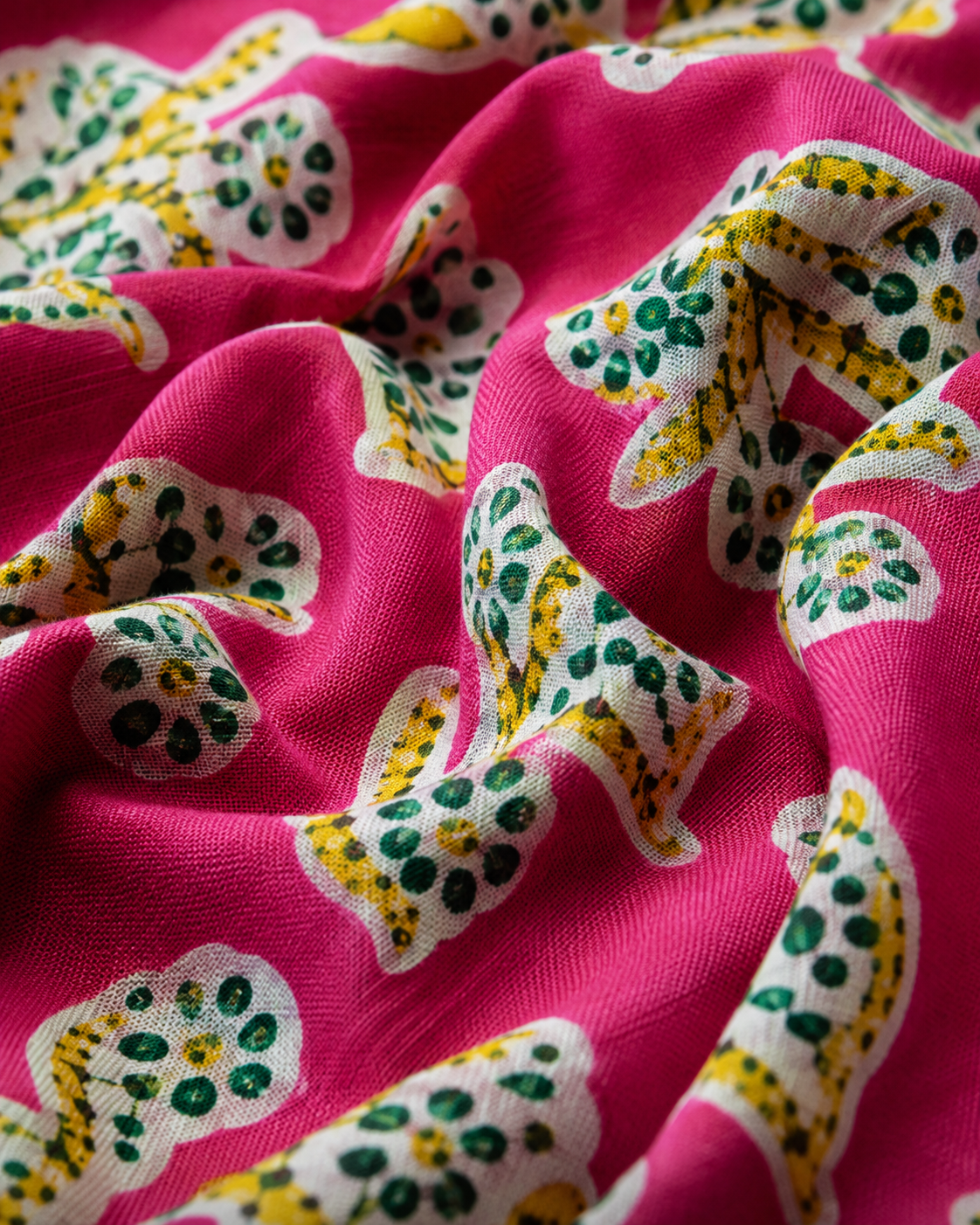Pink Floral Hand Block Printed Cambric Cotton Fabric