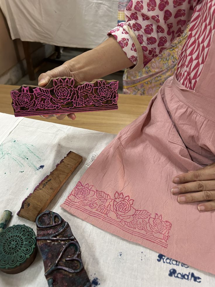 Hand block printing on fabric