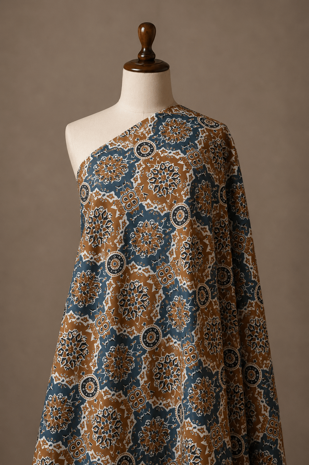 Brown Ajrakh Printed Cambric Cotton Fabric - The Loom Fabrics