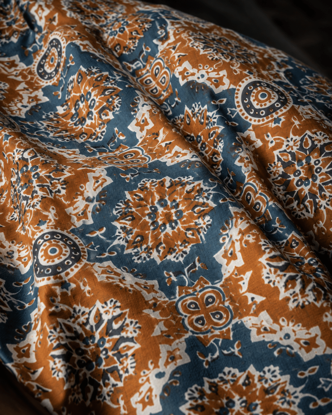 Brown Ajrakh Printed Cambric Cotton Fabric - The Loom Fabrics
