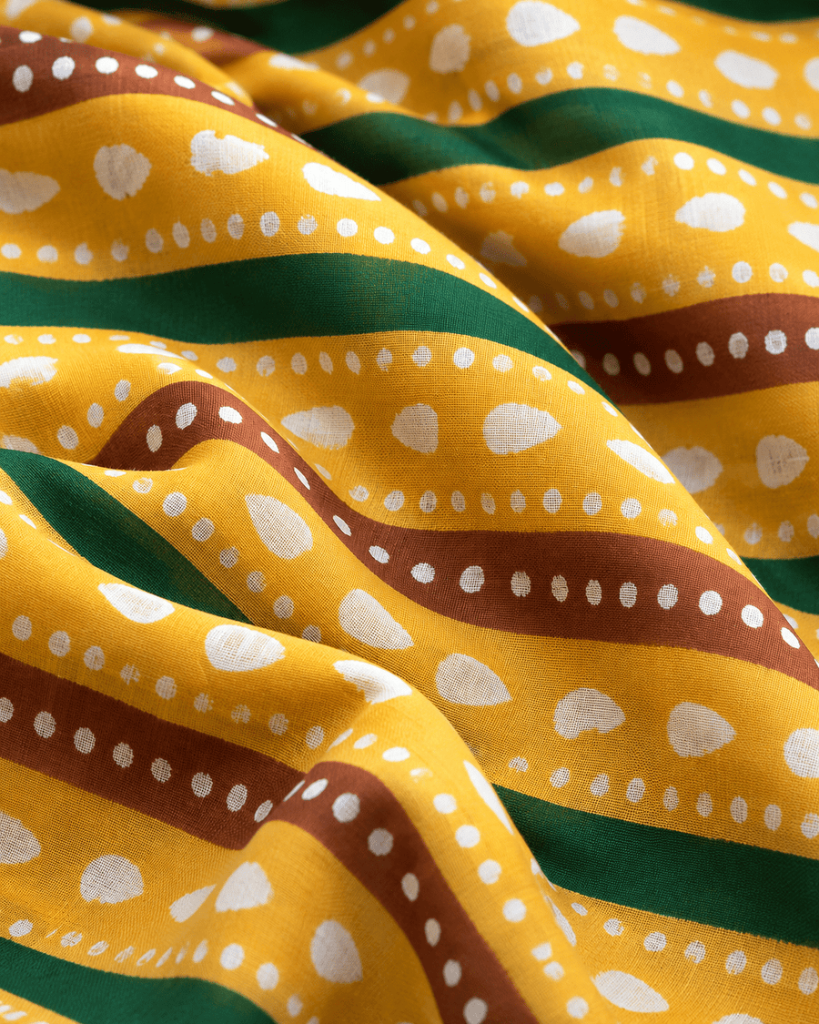 Mustard & Green Stripe Printed Cotton Cambric Fabric