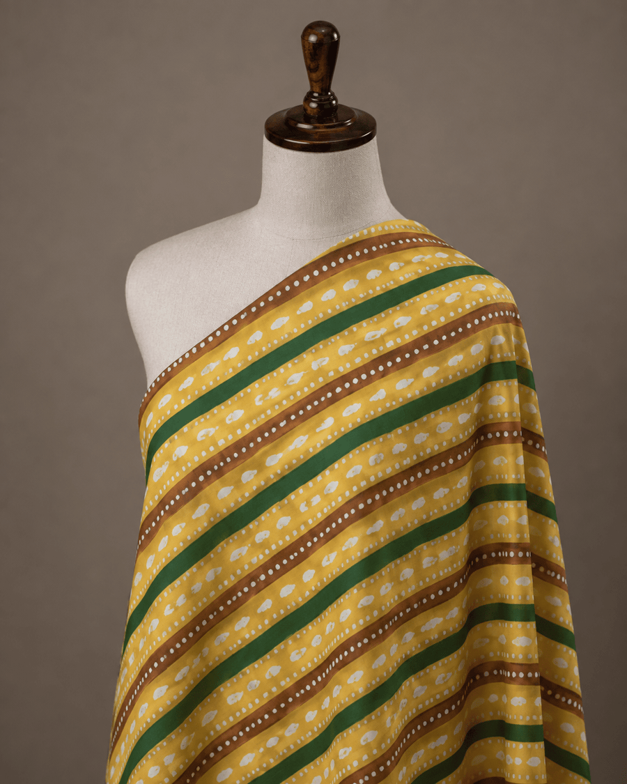 Mustard & Green Stripe Printed Cotton Cambric Fabric - The Loom Fabrics
